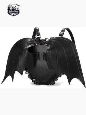 Gothic Bat Heart Wings Backpack PU Leather Lace Daypack Travel Bag